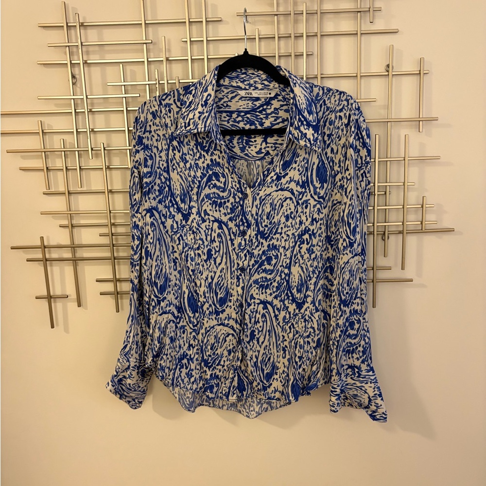 Zara Blue and White Paisley Blouse